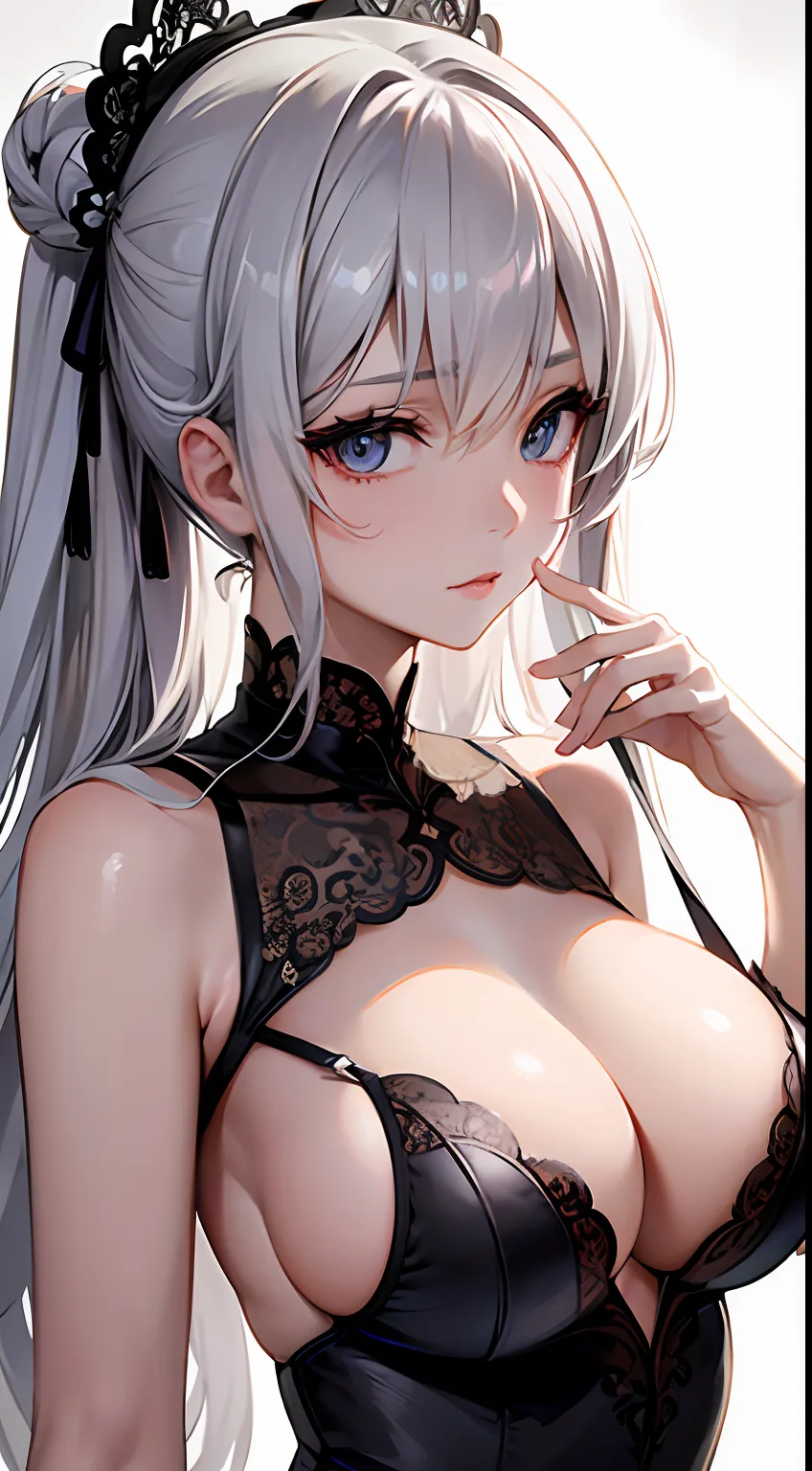 AI roleplay with Narrator Mode: silver-haired anime girl in black lace
